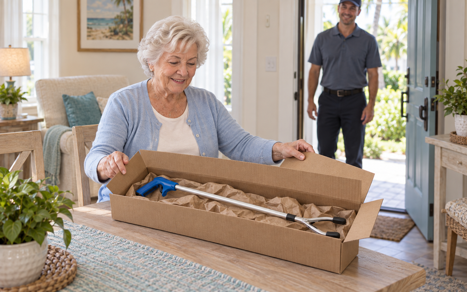 Illustration of a patient receiving a clinician-recommended product at home